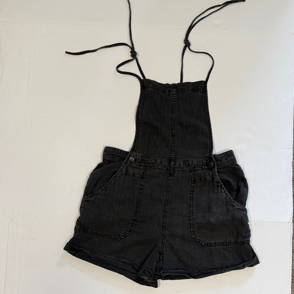 Black Women's Denim Short Overalls - Casual Summer Shorts
